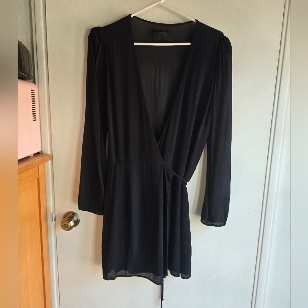 Reformation Black Mini Wrap Dress